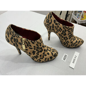 Womans Christian Siriano Stiletto Booties 8.5 Brown Leopard Print Side Zip